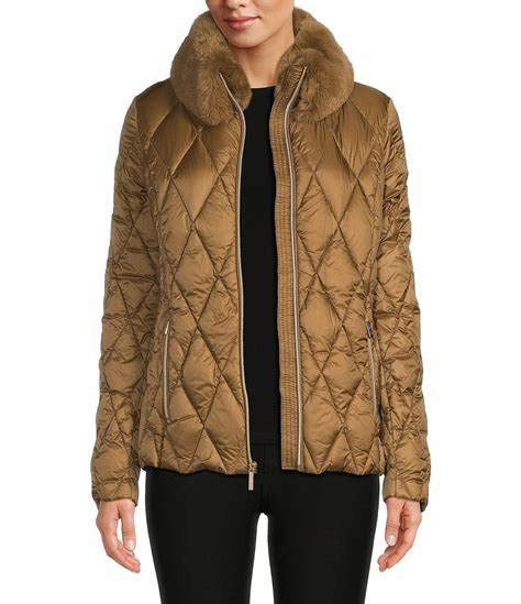 michael michael kors faux fur trimmed hooded printed jacket|michael michael kors hooded faux fur trim down puffer coat.